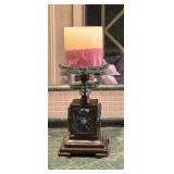 9 1/4" Glass & Metal Pillar Candle Holder w/Candle