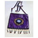 Purple Velvet Feather Small Beaded Crossbody