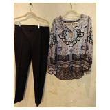 Sz 8/MD Hale Bob Silk Blouse & Ecru Stretch Pants