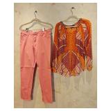 Sz MD/12 Hale Bob Silk Top & Other Stretch Jeans