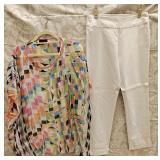 SM/8 Hale Bob Silk Geometric Top w/ White Pants