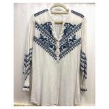 Sz: M, Johnny Was White Embroidered Shirt