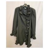 Sz 8 Etcetera Black Ruffled Zipper Trench Coat.