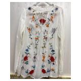 Sz: M, Johnny Was White Embroidered Shirt
