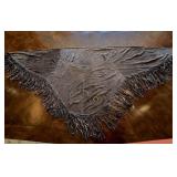 Grey/Brown Suede Fringed Shawl or Wrap with