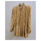 Brown Suede Coat with a Leather Collar and Cuffs.