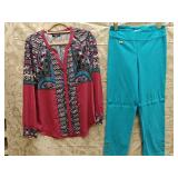 Sz 6/MD Hale Bob Blouse & Lisette Teal Capris