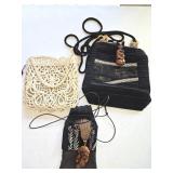(2) Vintage Textile and Woven Bags with Carved w