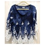 Sz: 10, Adore Embroidered Blue & White Shirt
