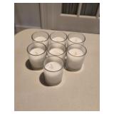 (7) White Votif Candles w/Clear Glass Holders