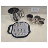 Stainless Sifter, Vintage Measuring Cups &