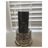 Hurricane Glass Candle Holder w/Silver Tone Base +
