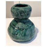 Handmade Green Majolica Pottery Vase with a