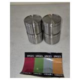 (4) Stainless Spice Cans w/Labels