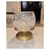 5" Crystal Rose Bowl on Brass Stand