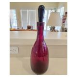 16.5" Heavy Red Glass Bottle w/Glass Stopper