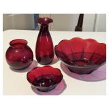 (4) Pcs VTG Anchor Hocking Royal Ruby Glass Berry