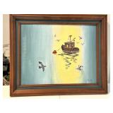 17"x14" Signed VTG Painting of a Fishing Boat