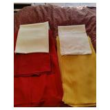 (5) Linen Red, Gold & White  Large Table Cloths