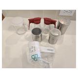 (2) Syrup Bottles,  (2) Shaker Cans, New Crank