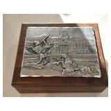 Metal Plaque on a Wooden Box 6x5x2