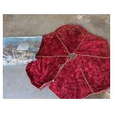 54" Red Velvet Embroidered with Gold Tree Skirt &