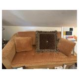 80ï¿½x34"x28ï¿½ Orange Damask Pattern Sofa w/Leopard
