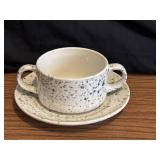 SET Large Speckled Soup Bowl Mug Cup & Plate 16oz