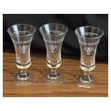 (3) Jagermeister Shot Glass Set of 3 Clear Etched