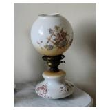 Painted Floral Globe Milk Glass Table Lamp