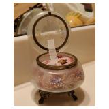 Glass Floral Painted Jewelry Box with Metal