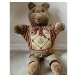 Victorian Stuffed TeddyBear In Froggy Overalls