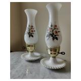 Vintage MilkGlass Table Lamps (2)Painted Floral