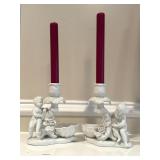 Pair of Antique Bisque Porcelain Cherub