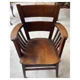 Mission Oak Bowed Spindle Plank Seat School Arm