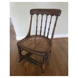 Vtg Press Back Rocking Chair w/Caned Seat