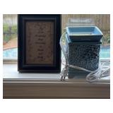 Candle Warmer & framed piece of embroidery art
