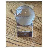 Paperweight etched world map on a clear crystal