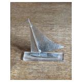 VTG sailboat figurine or sculpture metal mounted