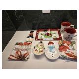 Snowman Platter, Spoon Rests, Candy Dish, Cloth