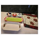(2) Rectangular Trays, (3) Deep Camdy Dishes &