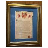 20x24" 2003 Framed surname history and coat of