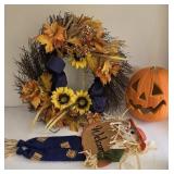 25" Sunflower/Fall Wreath, Pumpkin & Welcome