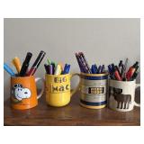 (4) Mugs With Pens, pencils, Highlighters