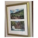 Diptych of landscape paintings, featuring a gold