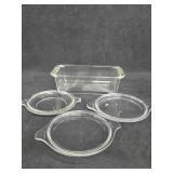 10"ï¿½3" Pyrex Loaf Dish & (3) Pyrex Lids