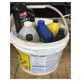 Bucket with Assorted Oils and Lubricants
