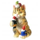 NIB Solar Powered Naughty Cat Garden Gnome Resin