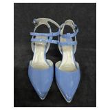 Sz 9.5 Blue Patent Leather Pointed Toe Heels +