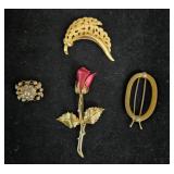 (3) Pins/Brooches & a Barrett
